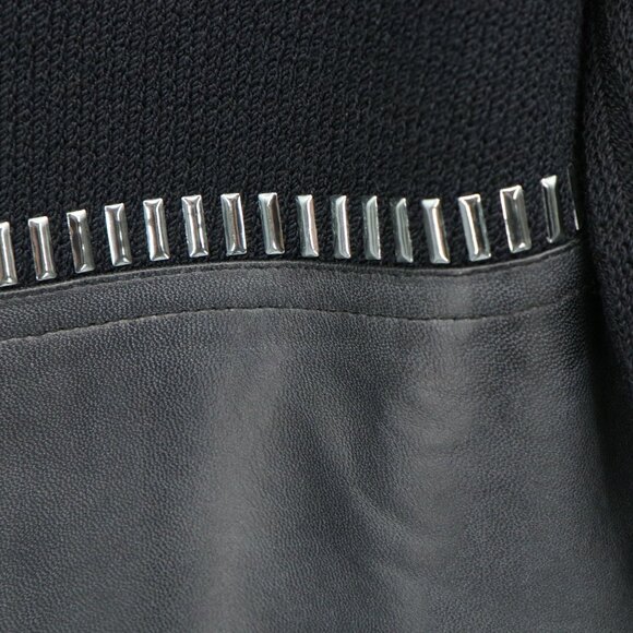 St. John Collection Leather Patch Studded Black Santana Knit Sweater 4 - Picture 4 of 5